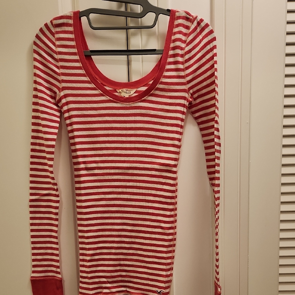 NWOT Hollister Pink and White Striped Long Sleeve Tee